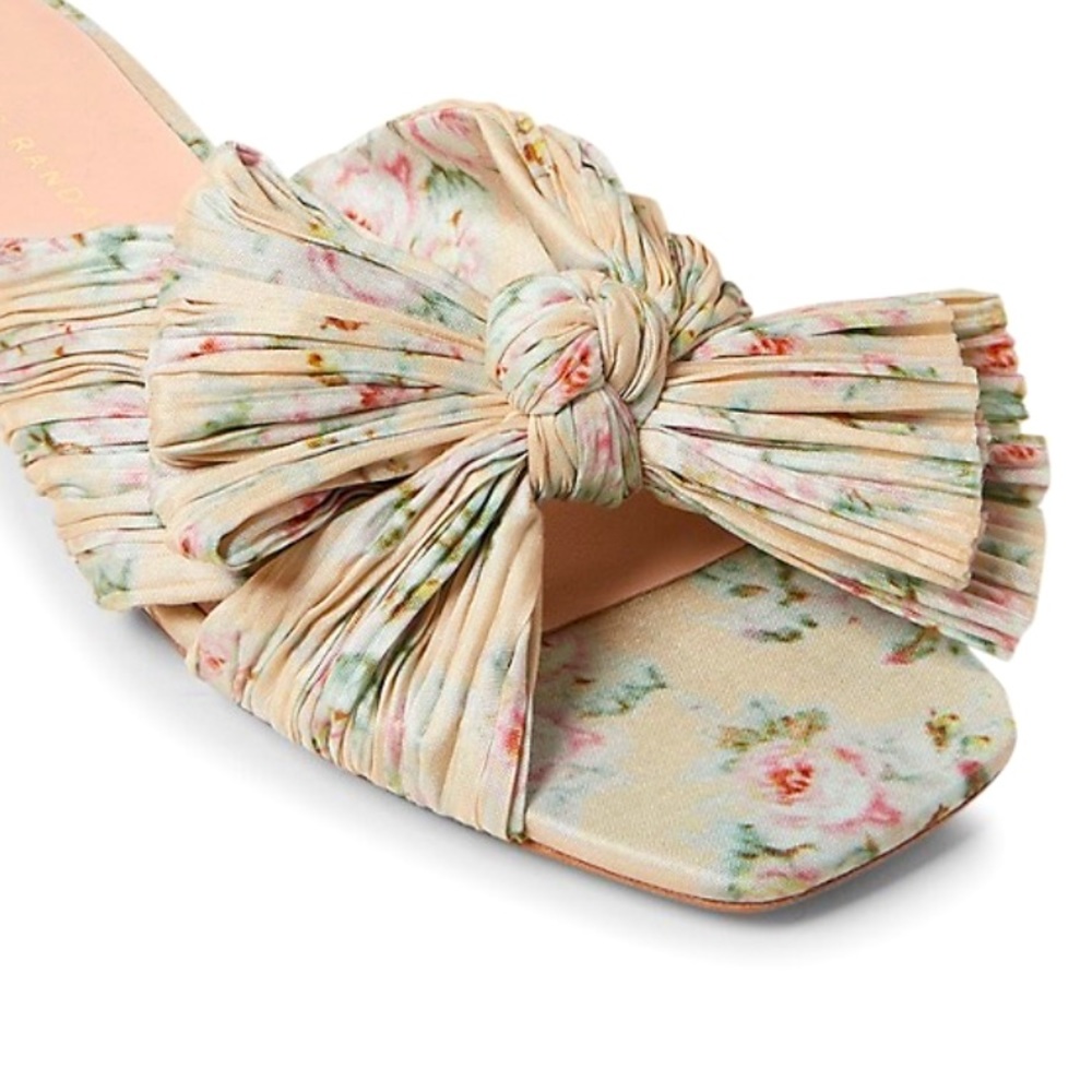 New Loeffler Randall BHLDN Daphne Pleated Bow 7 Beige Floral Knotted Slide Flat